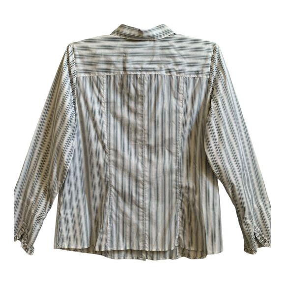 Old Navy Blouse XXL Blue Gray Striped Long Sleeve Ruffle Collared Stretch Shirt - Picture 8 of 12